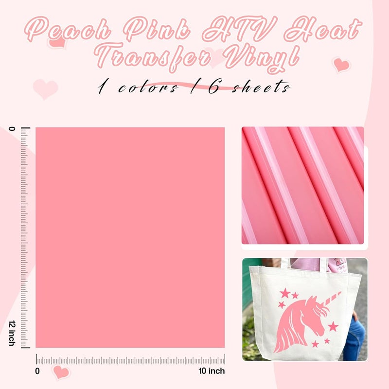 Tintnut Pink Iron on Vinyl -6 Sheets 12" x 10" Peach Pink Heat Transfer Vinyl for Fabrics HTV Vinyl Compatible with Cricut and Silhoutte Cameo - Image 2